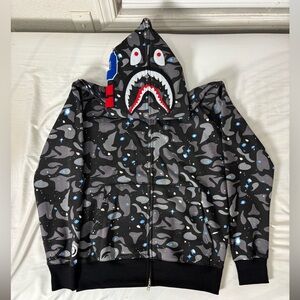 Bape Shark Zip-Up Sweater - Black and Gray